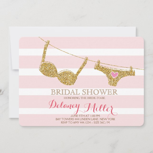 Lingerie Bridal Dusche Einladung Pink & Gold (Vorderseite)