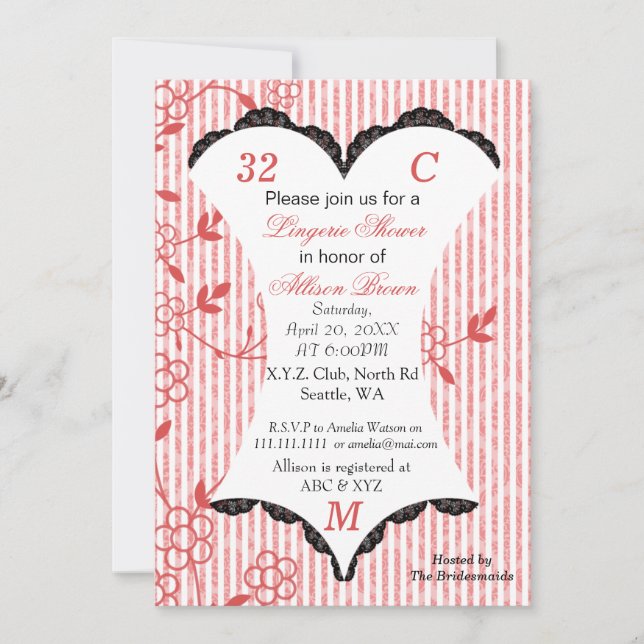 Lingerie Douche Bachelorette Fête Invitations (Devant)