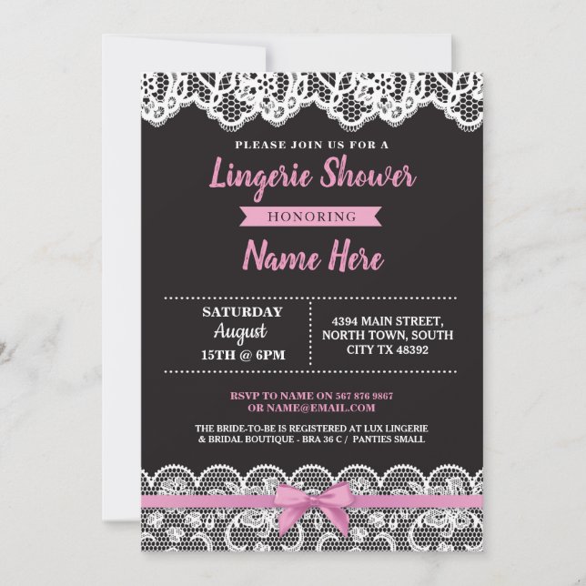 Lingerie Douche rose noir dentelle Bow Invitation (Devant)