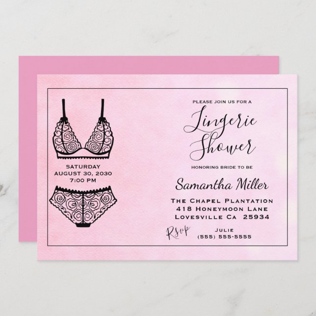 Lingerie Douche rose nuptiale Invitation (Devant / Derrière)