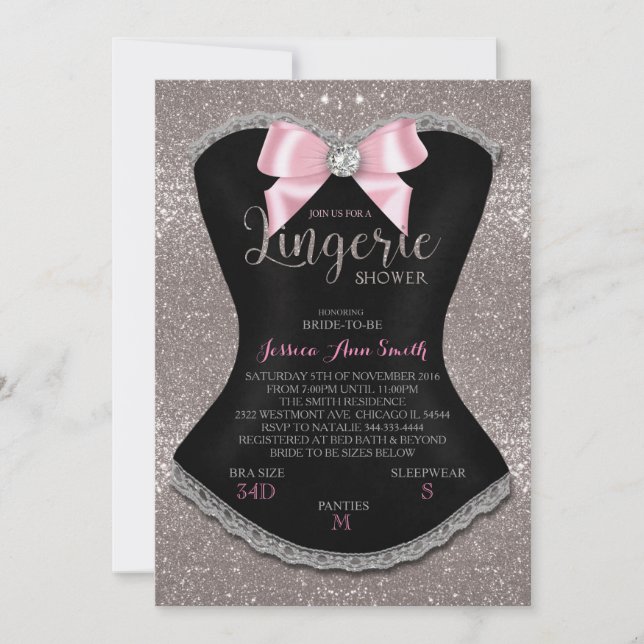 Lingerie Dusche Bachelorette Einladung Silber (Vorderseite)