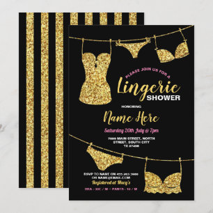 Lingerie Dusche Brautparty Gold Glitzer Pink Einladung