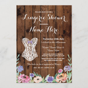 Lingerie Dusche Brautparty Holz Floral Einladung