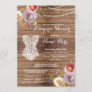 Lingerie Dusche Brautparty Wood Floral Einladung