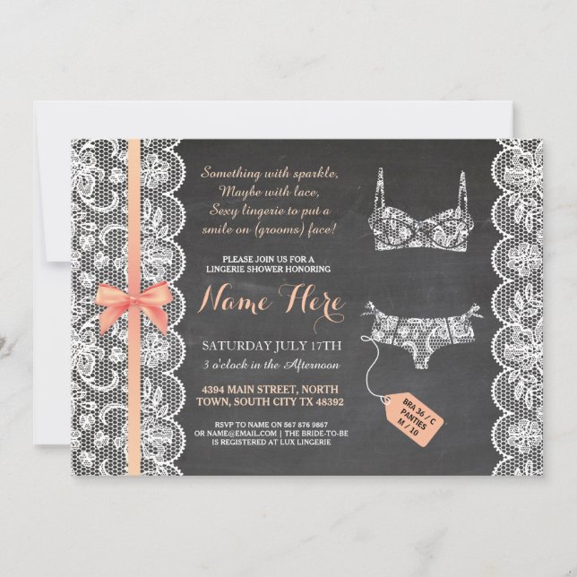 Lingerie-Dusche Einladende Coral-Brautparty-Spitze Einladung (Vorderseite)