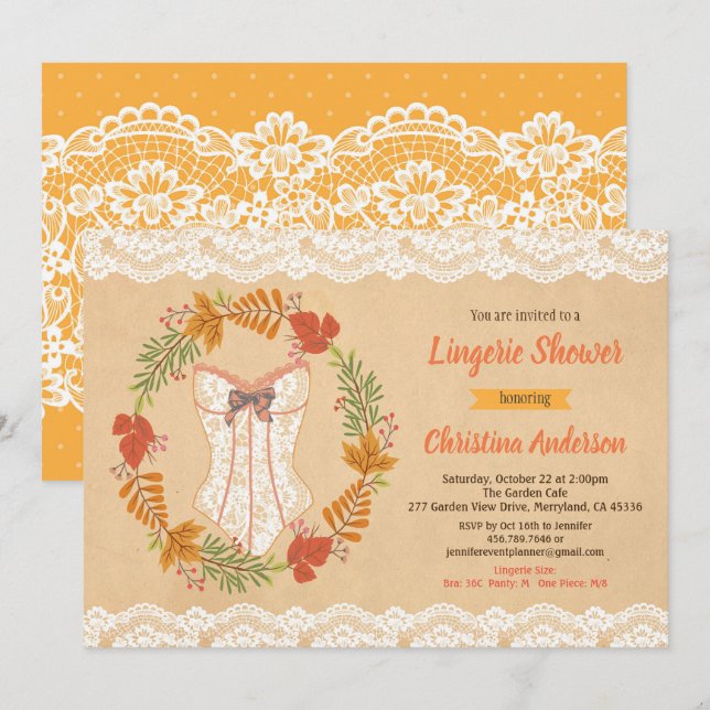 Lingerie Dusche Einladung Herbst rustikal (Vorne/Hinten)