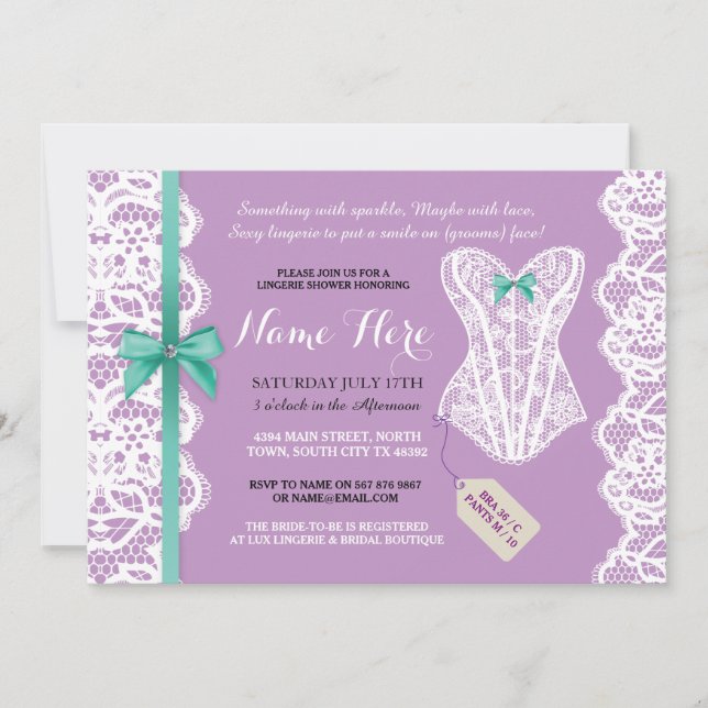 Lingerie-Dusche laden Lila Brautparty-Spitzen ein Einladung (Vorderseite)