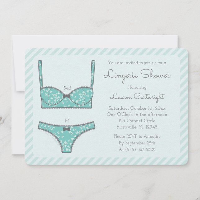 Lingerie Dusche Minze Grüne Streifen Einladung (Vorderseite)