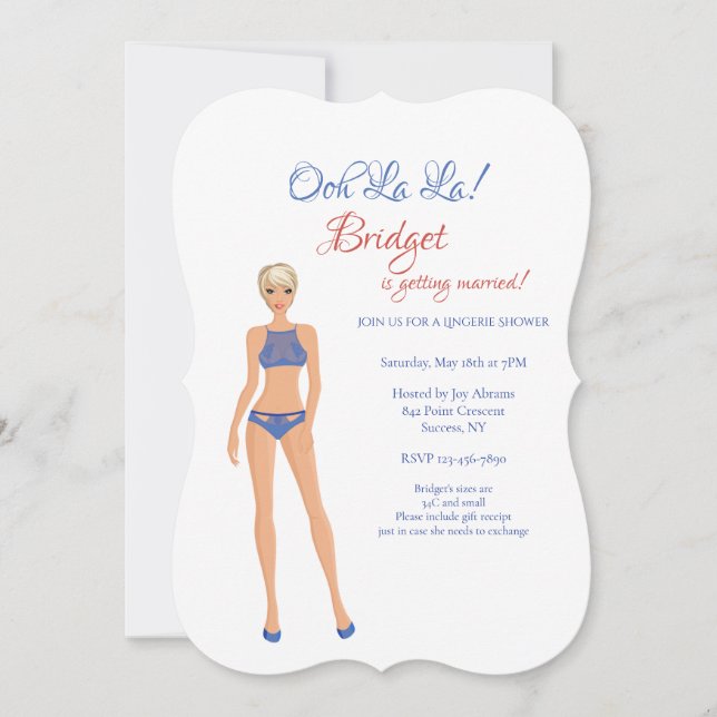 Lingerie Fête des mariées Bleu Invitation (Devant)