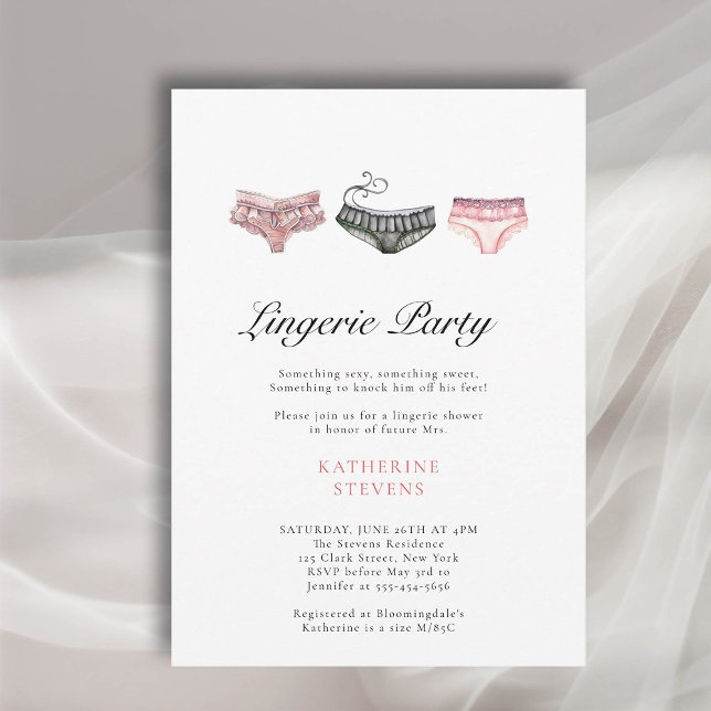 Lingerie Party Pink Black Watercolor Brautparty Einladung (lingerie bridal shower invitation pink black underwear watercolor)