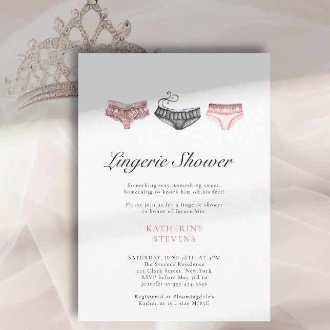 Lingerie Pink Black Watercolor Chic Brautparty Einladung (lingerie shower invitation bridal party pink black underwear watercolor)