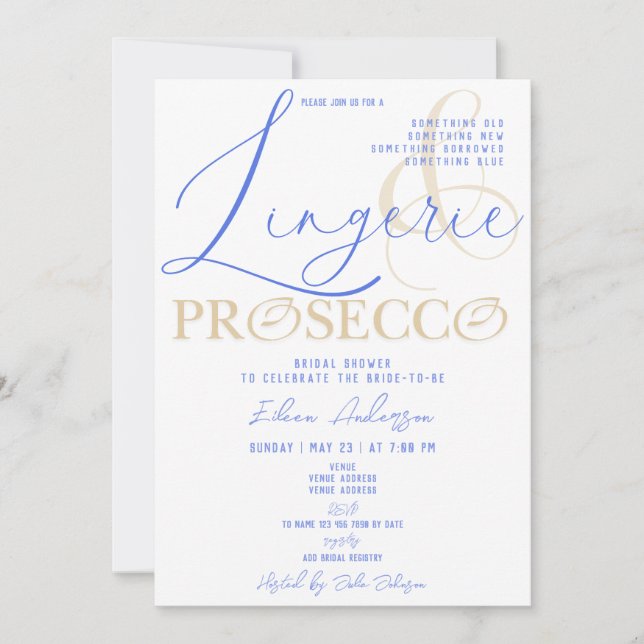 Lingerie & Prosecco Etwas Blue Brautparty Einladung (Vorderseite)