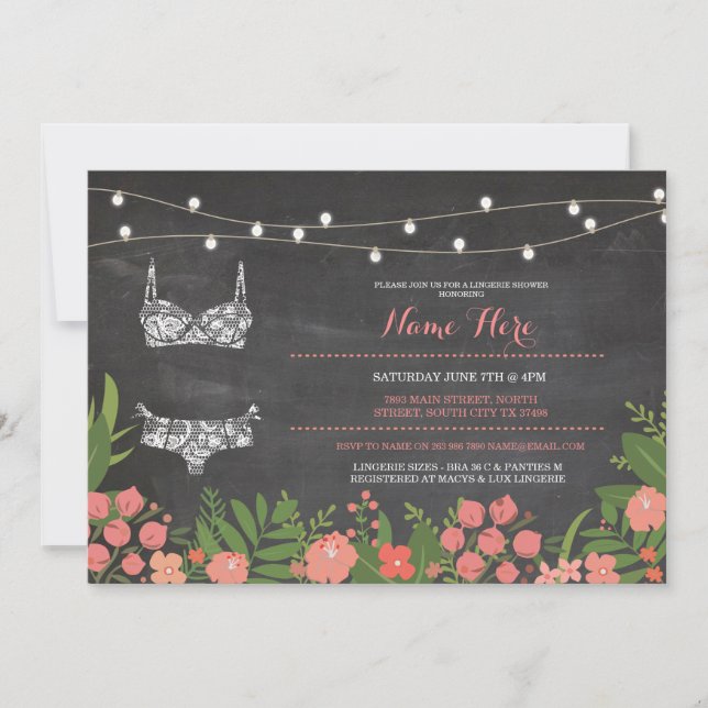Lingerie Shower Bridal Bachelorette Coral Einladun Einladung (Vorderseite)