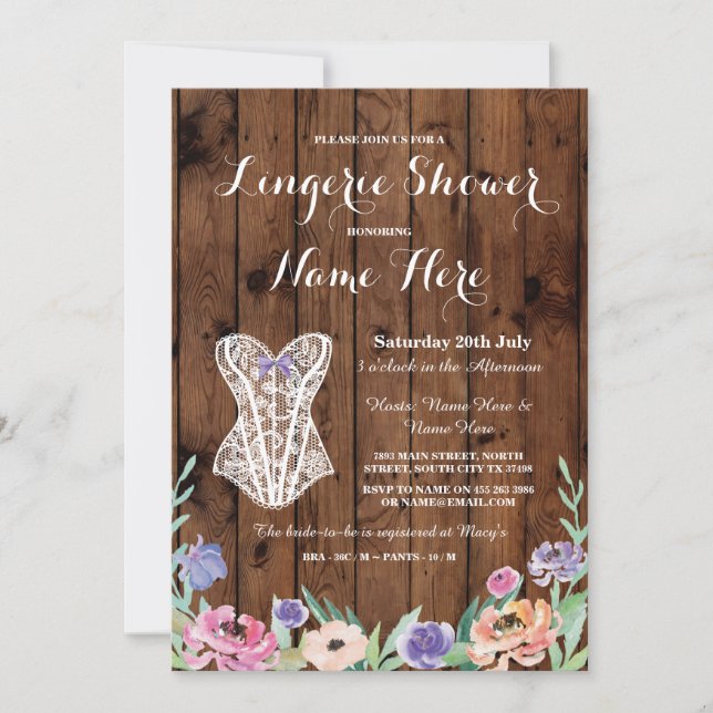 Lingerie Shower Bridal Party Invitation Floral (Devant)