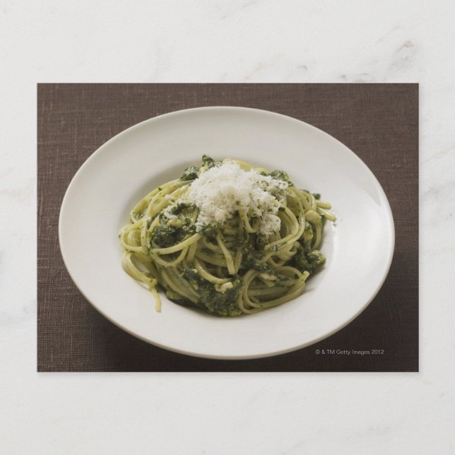 Linguine mit Pesto und Parmesan Postkarte (Vorderseite)