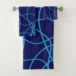 Linie Art in widersprüchlicher Blues Badhandtuch Set