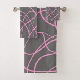 Linie Art: Rosa auf Grau Badhandtuch Set