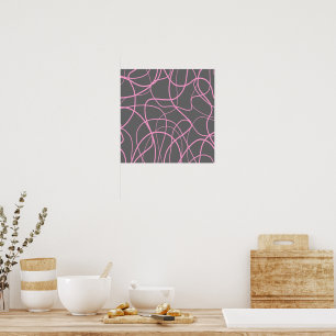 Linie Art: Rosa auf Grau Poster