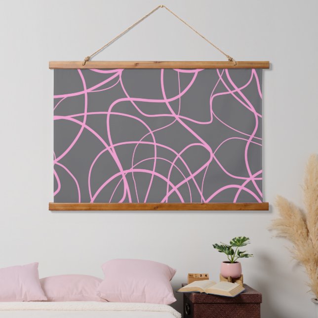 Linie Art: Rosa auf Grau Wandteppich Mit Holzrahmen (Schlafzimmer)