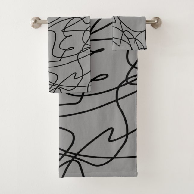 Linie Art: Schwarz auf Grau Badhandtuch Set (Insitu)