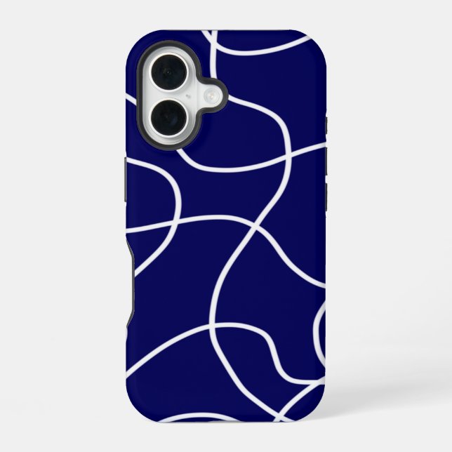 Linie Art: Weiß auf dunkelblau iPhone 16 Hülle (Rückseite)