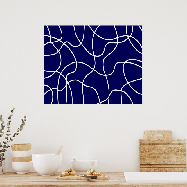 Linie Art: Weiß auf dunkelblau Poster (Küche)