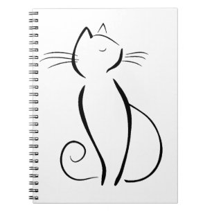 Linie gezeichnete schwarze Katze Notizblock