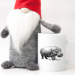 Linie Zeichnend Hippopotamus Schwarzweiß Kaffeetasse