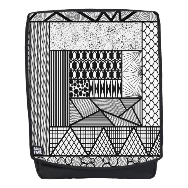Linien und Kreise in Schwarz und Weiß Rucksack (Vorderseite)