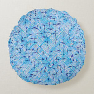 Linien und Patchmuster in blau-weiß BG Rundes Kissen