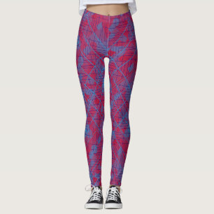 Linien und Patchmuster in blauem, rotem BG Leggings