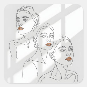Liniengrafik weibliches Trio Quadratischer Aufkleber
