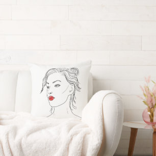 Liniengrafiken   Frau in Rotem Lipstick Kissen