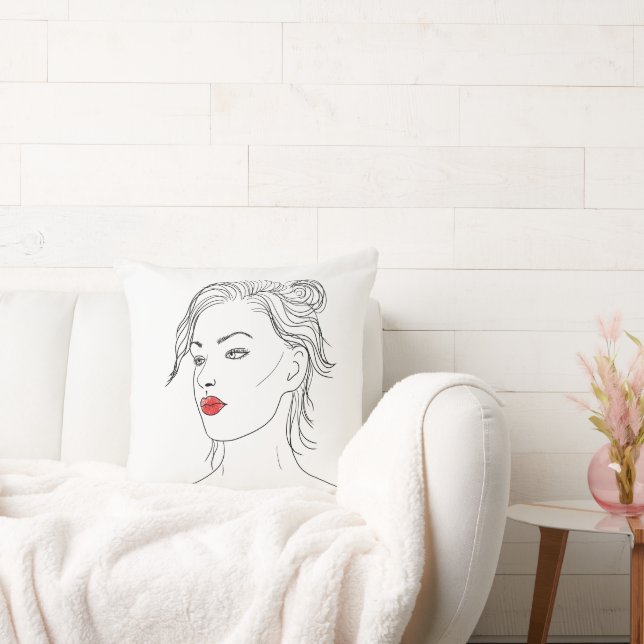 Liniengrafiken | Frau in Rotem Lipstick Kissen (Liege)