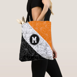 Linienkunst-Basketbälle Muster auf Orange-Schwarz- Tasche