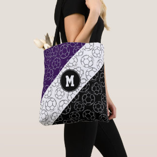 Linienkunst-Fußbälle Muster auf lila-schwarz Tasche