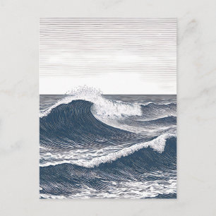 Linienkunst Ozeanwelle Monochrom Surge Postkarte