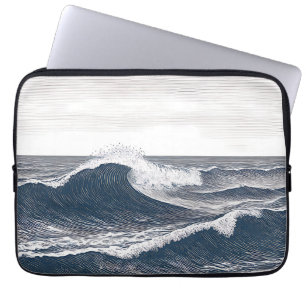 Linienkunst Ozeanwelle monochrome Woge Laptopschutzhülle