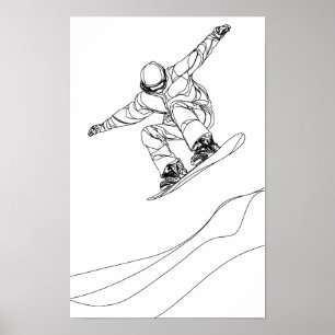 Linienkunstillustration eines Snowboarders Poster
