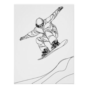 Linienkunstillustration eines Snowboarders Poster