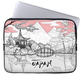 Linienmalerei des japanischen Tempelsees Laptopschutzhülle