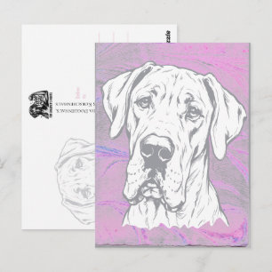 Linienzeichnung Portrait Deutsche Dogge Kopf grau Postkarte
