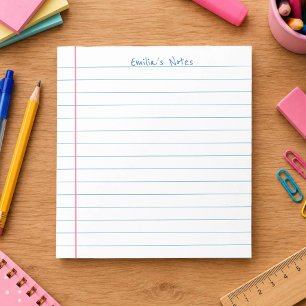 Liniertes Notizbuchpapier mit handgeschriebenem Na Notizblock
