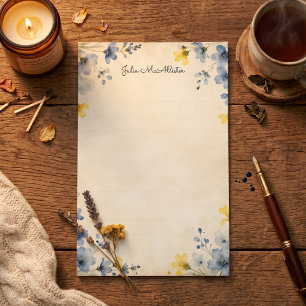 Liniertes Vintage-Botanik-Blumen-Wasserfarben-Papi Briefpapier