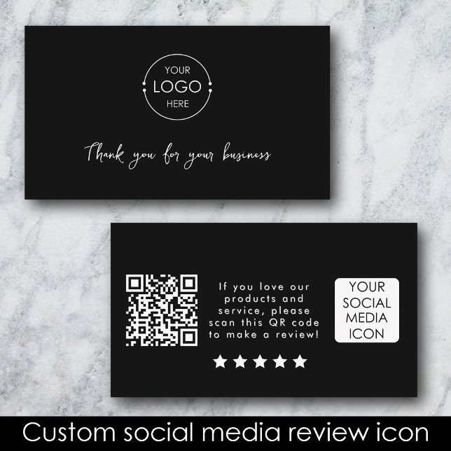 Link QR Code zur Überprüfung von Firmenlogo Danke, Visitenkarte (Business Logo Review Link QR Code Thank You Black Business Card)