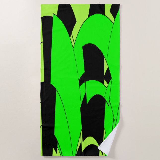 Linke Grün und Schwarz Modern Splash Strandtuch (Vorderseite)