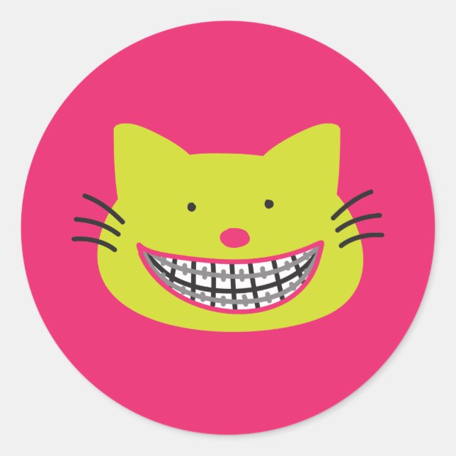 Linke Grüne Katzenhalterung Zahnspange Runder Aufkleber (Vorderseite)