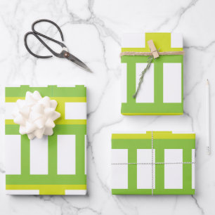 Linke grüne weiße Farbe Moderne Streifen Geschenkpapier Set