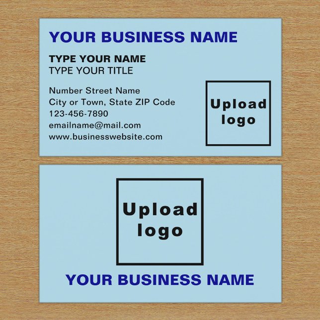 Links Alignment-Texte Light Blue Business Card Visitenkarte (The front and back of the light blue business card)