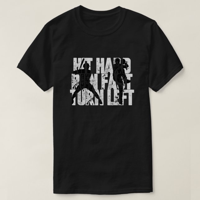 Links Baseball-Spieler schlagen hart laufen T-Shirt (Design vorne)